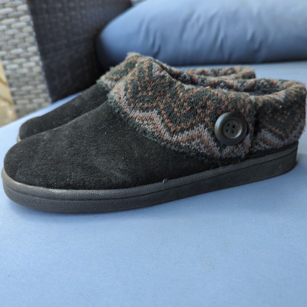 Clarks Womens Sweater Scuff Suede Slip on Clog Slipper 8M Black Fur lined comfy